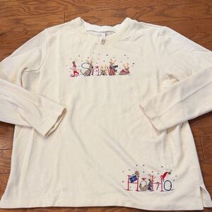 Vintage White Stag Cream Long Sleeve Tee with Festive Design